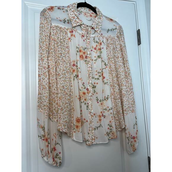 Lovestitch Floral Button Down Blouse 100% Rayon Boho Top Women’s Size Large - Picture 6 of 9